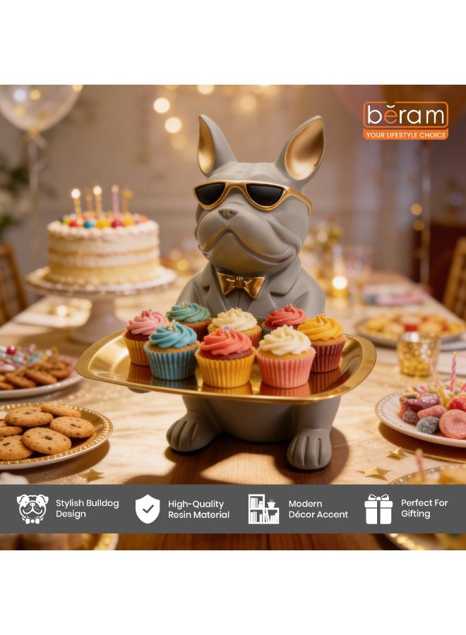 BERAM Bulldog Butler Statue with Tray Modern Resin Bulldog Figurine with Sunglasses Decorative Storage Holder for Keys Coins Jewelry Home Décor Stylish Desk and Entryway Organizer - Image 4